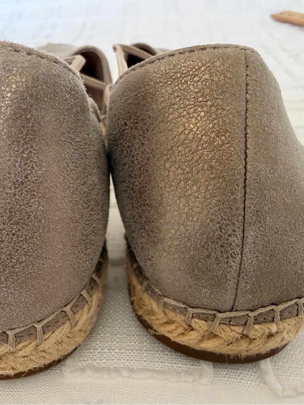 Eileen Fisher Lee Metallic Suede Espadrille Leather Flat Sandals Shoes Size 7.5